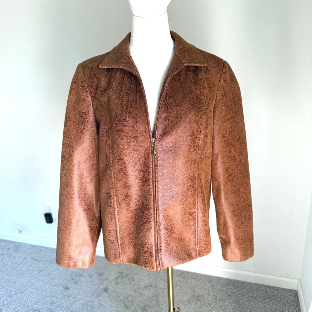 Vtg Faux Leather Snakeskin Textured Blazer Jacket Size 10 TanJay Women's Brown